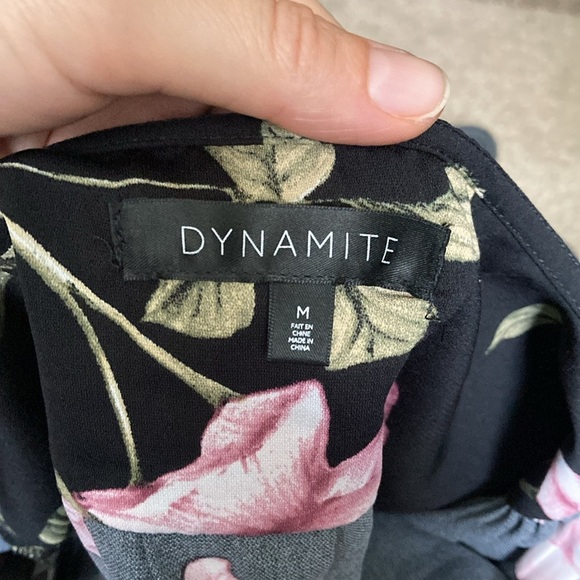 Dynamite black floral wrap around bell sleeve tie dress. - Picture 5 of 5